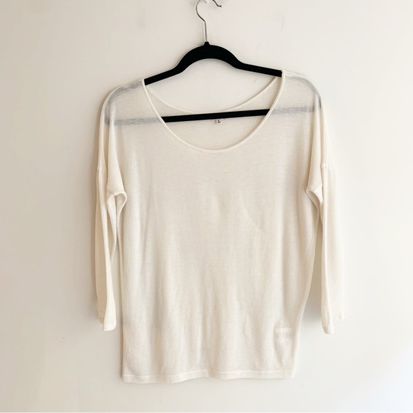 Aritzia Babaton Top Sweater 3/4 Length Sleeve Wool Round Neck Cream Size XS - Picture 9 of 14